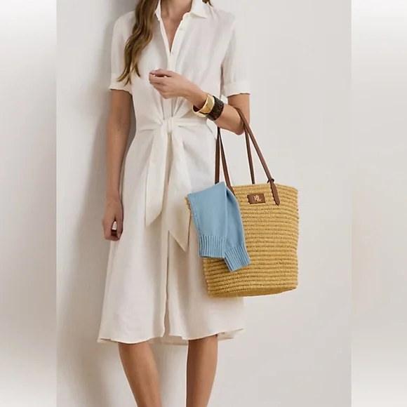 Ralph Lauren Tie-front Linen Shirtdress with pockets in navy - Picture 14 of 14